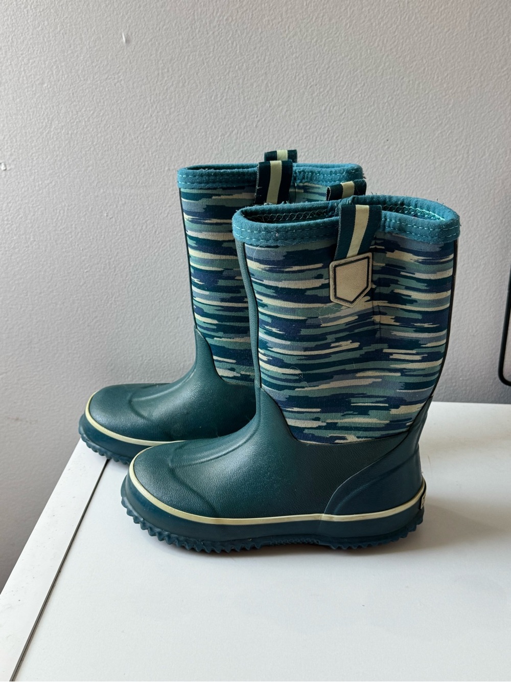 Kids Waterproof Teal Patterned Land’s End Rain Boots